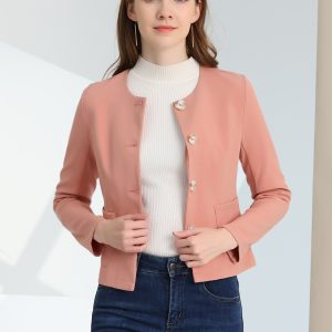Fall Casual Jacket Elegant Button Front Work Office Blazer Pink/S - Allegra K catalog