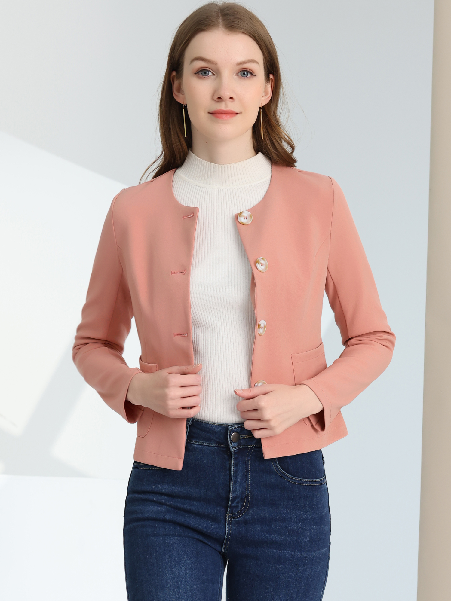 Fall Casual Jacket Elegant Button Front Work Office Blazer Pink/S - Allegra K catalog