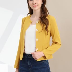 Fall Casual Jacket Elegant Button Front Work Office Blazer Yellow/XS - Allegra K catalog