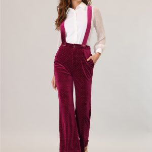 Velvet Wide Leg Retro Shiny Glitter Overalls Jumpsuits Pants Red/L - Allegra K catalog