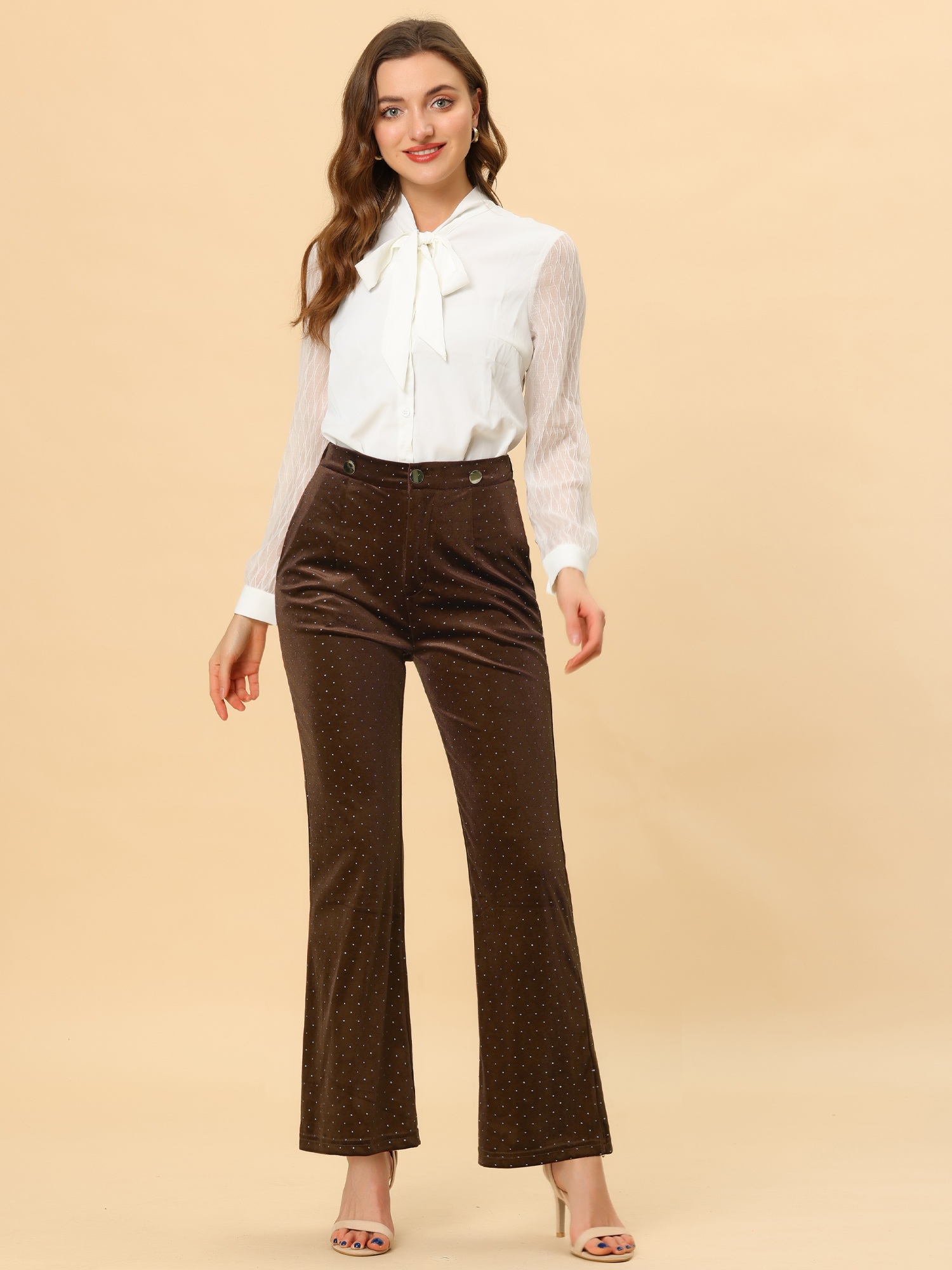 Velvet Wide Leg Retro Shiny Glitter Overalls Jumpsuits Pants Brown/XL - Allegra K catalog