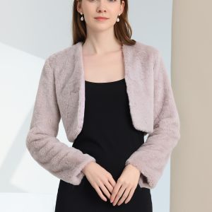 Faux Fur Evening Open Front Bolero Cropped Jacket Shrug Light Purple/XS - Allegra K catalog