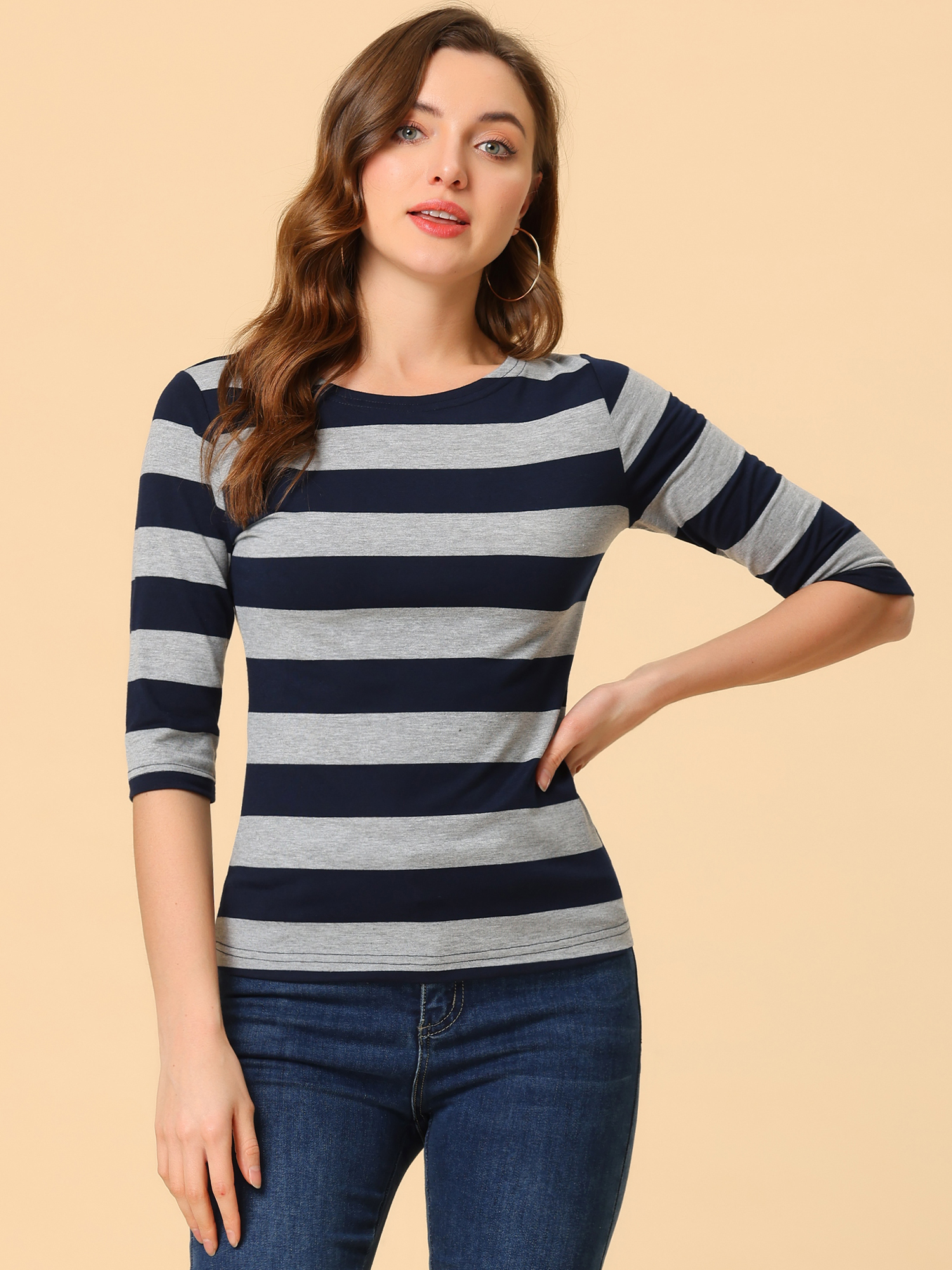 Halloween 3/4 Sleeve T-shirt Casual Boat Neck Slim Fit Tee Navy Gray/L - Allegra K catalog
