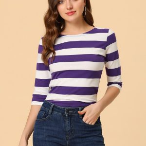 Halloween 3/4 Sleeve T-shirt Casual Boat Neck Slim Fit Tee Purple White/S - Allegra K catalog