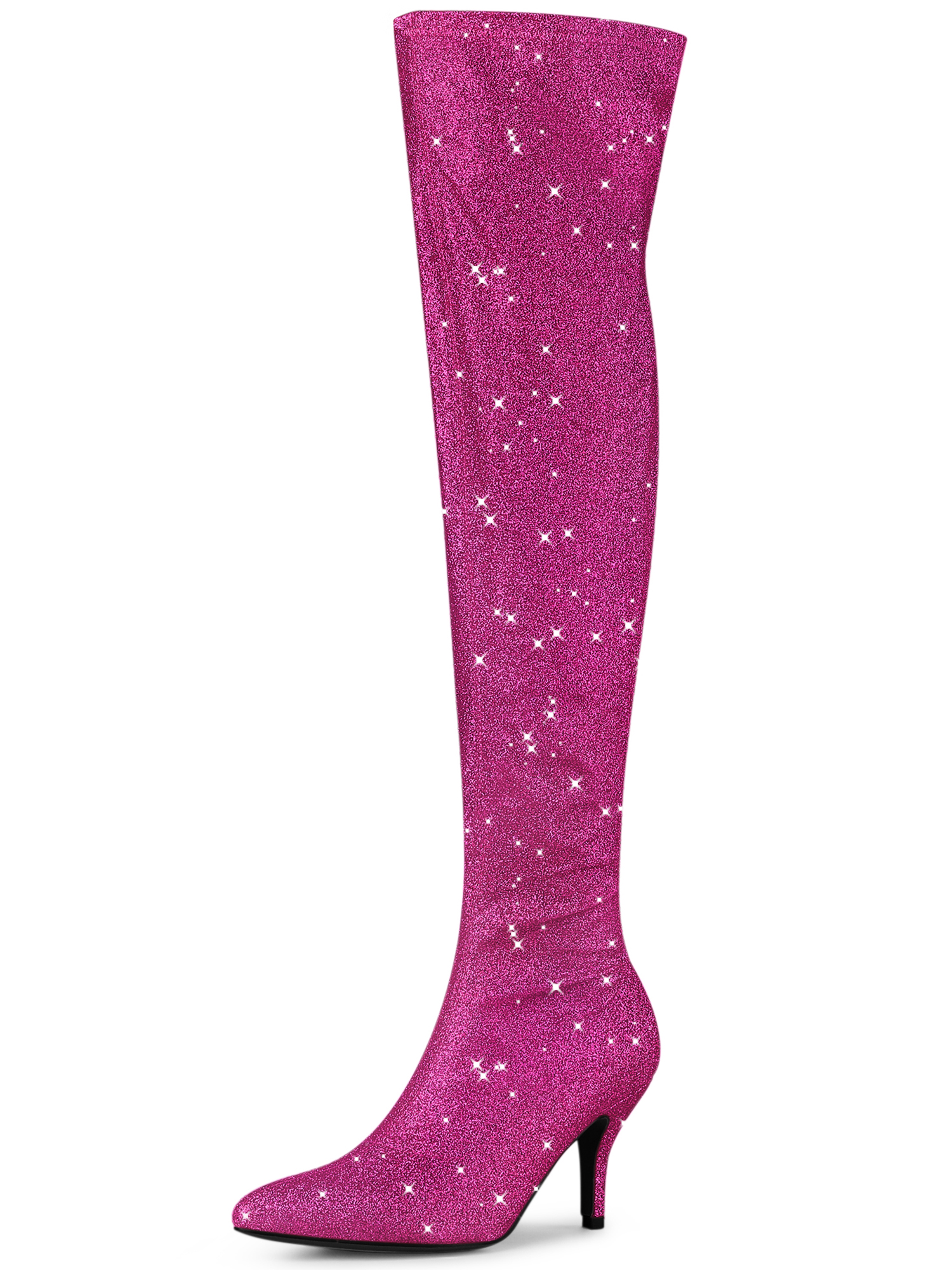 Glitter Pointed Toe Stiletto Heel Over the Knee High Boots HotPink/9 - Allegra K catalog