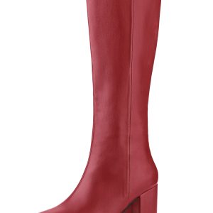 Round Toe Zip Block Heel Knee High Boots Red/8.5 - Allegra K catalog