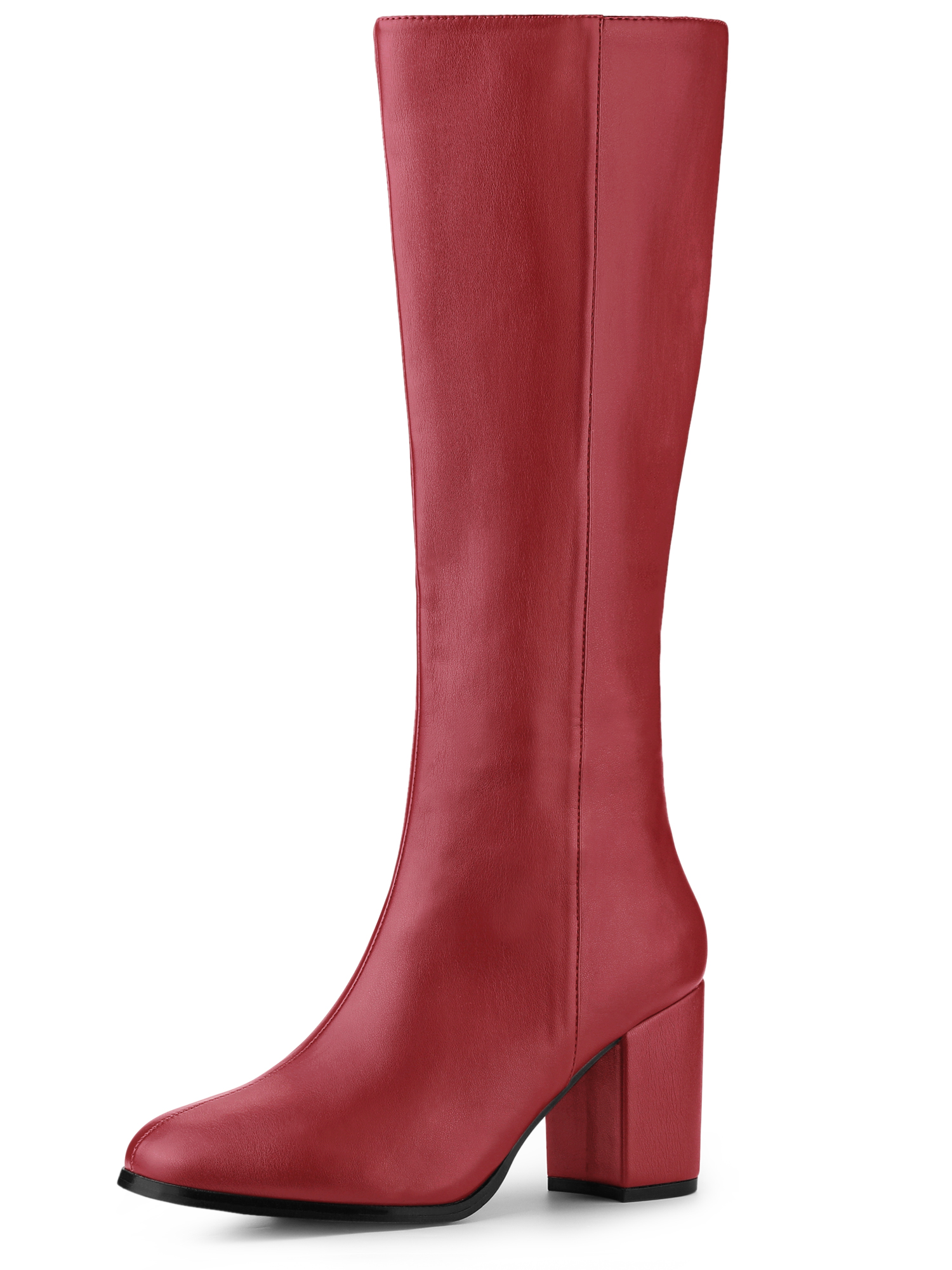 Round Toe Zip Block Heel Knee High Boots Red/9.5 - Allegra K catalog