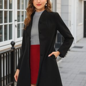 Single Breasted Long Sleeve Mid-Long Winter A Line Pea Coat Black/S - Allegra K catalog