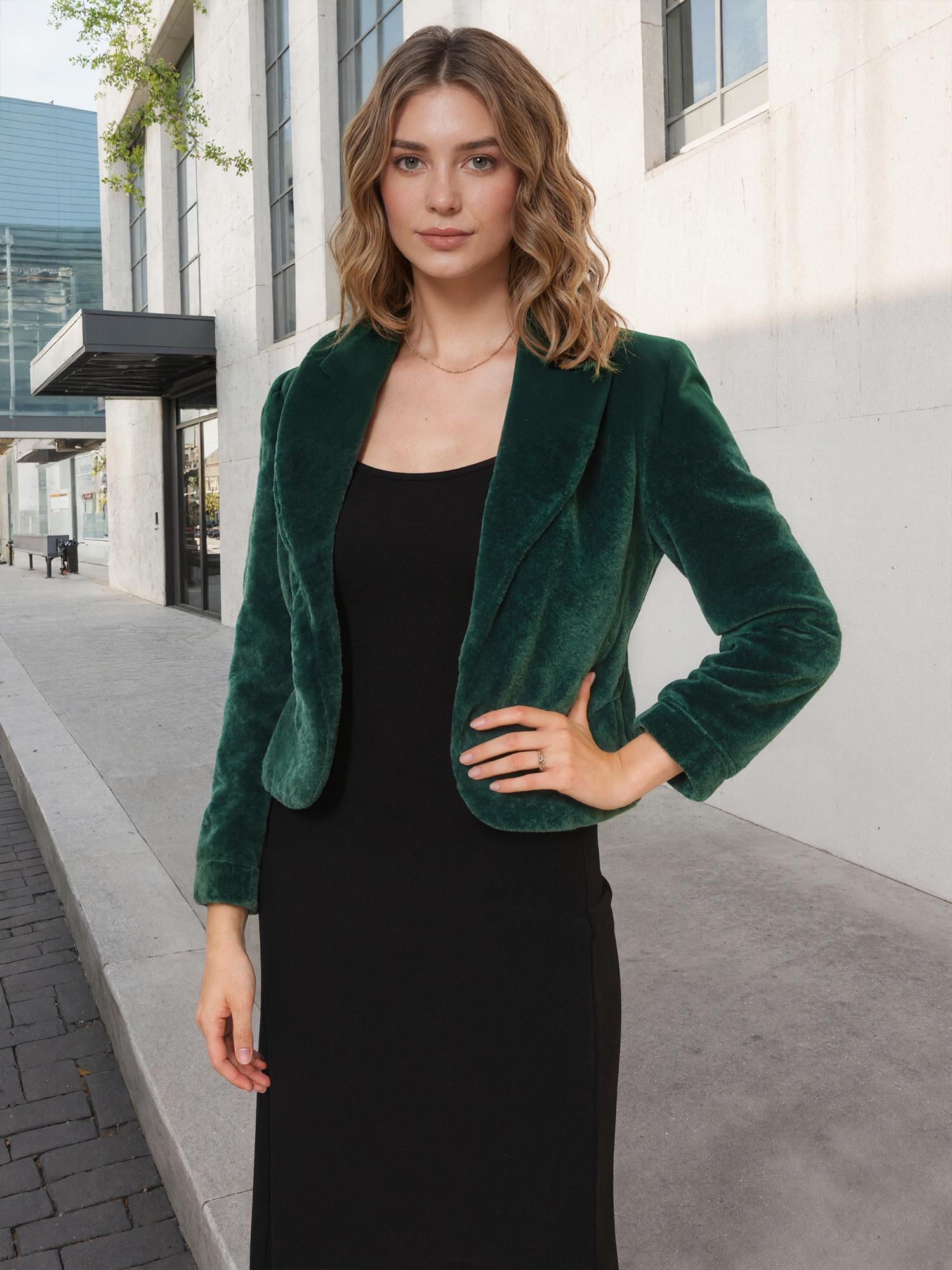 Winter Cropped Jacket Lapel Long Sleeve Faux Fur Fluffy Coat Green/XL - Allegra K catalog