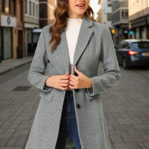 Notched Lapel Single Breasted Outwear Winter Pea Coat Light Grey/M - Allegra K catalog