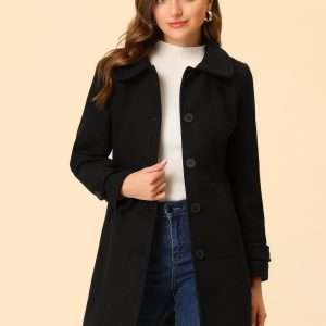 Peter Pan Collar Single Breasted Winter Outwear Buttoned Long Coat Black/XL - Allegra K catalog