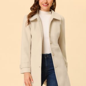 Peter Pan Collar Single Breasted Winter Outwear Buttoned Long Coat Beige/S - Allegra K catalog