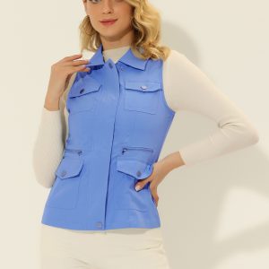 Zip Up Pockets Sleeveless Cargo Jacket Utility Vest Blue/S - Allegra K catalog
