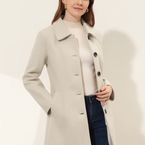 Solid Winter Single Breasted Long Warm Pocketed Pea Coat Beige/XS - Allegra K catalog