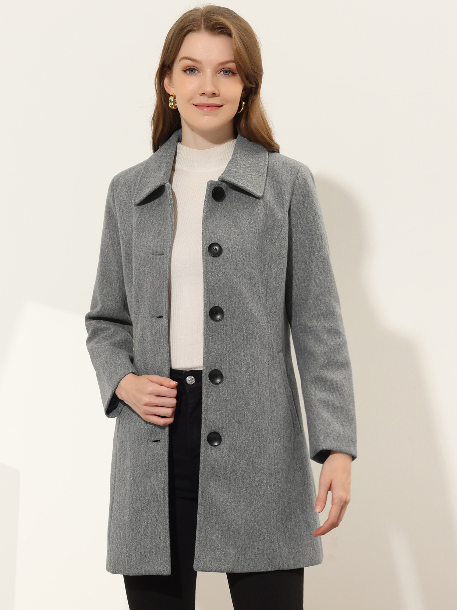 Solid Winter Single Breasted Long Warm Pocketed Pea Coat Grey/XS - Allegra K catalog