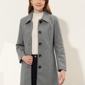 Solid Winter Single Breasted Long Warm Pocketed Pea Coat Grey/M - Allegra K catalog