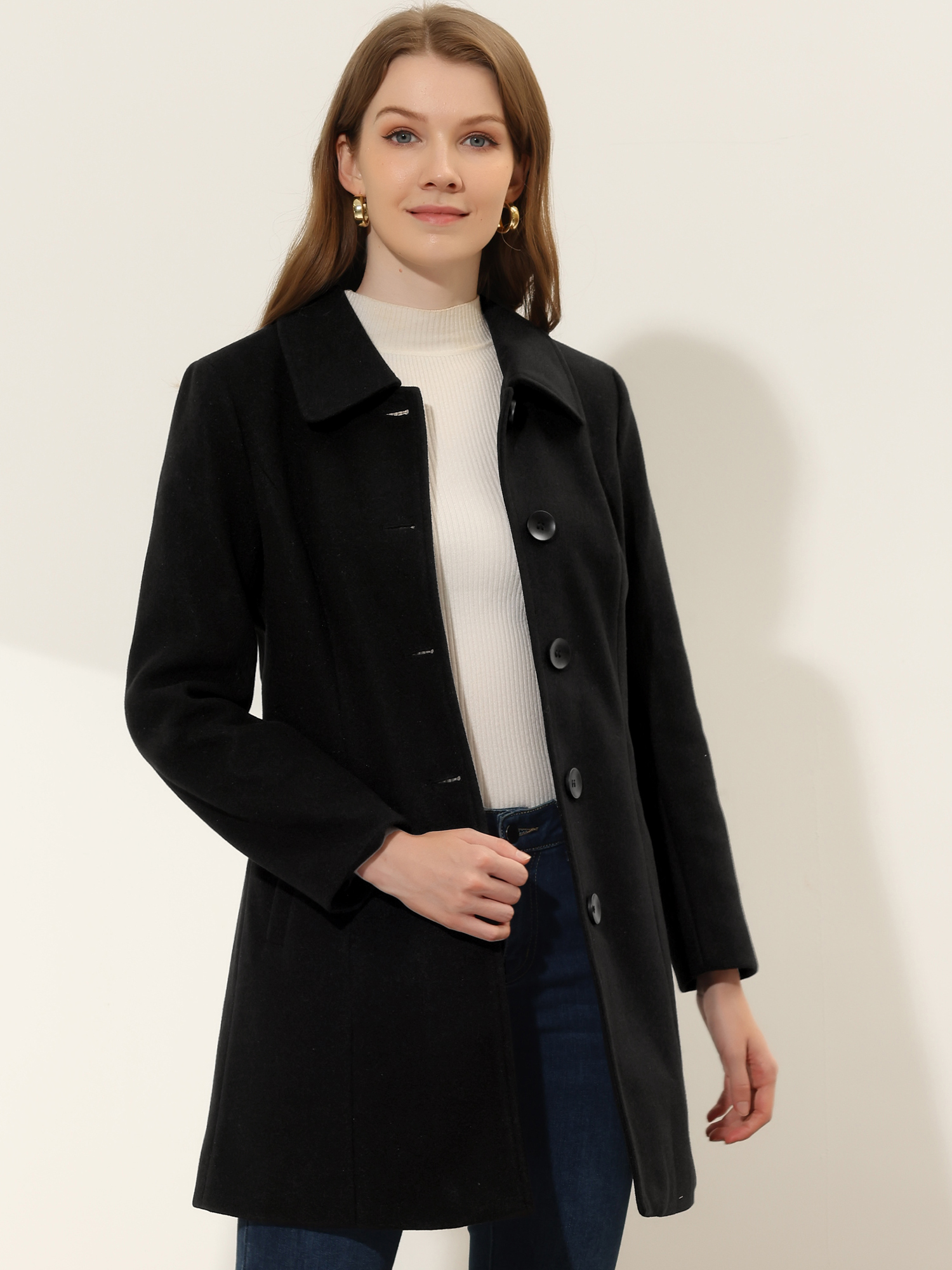 Solid Winter Single Breasted Long Warm Pocketed Pea Coat Black/S - Allegra K catalog