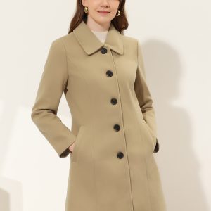 Solid Winter Single Breasted Long Warm Pocketed Pea Coat Khaki/M - Allegra K catalog