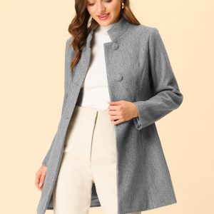 Mid-thigh Stand Collar Single Breasted Long Coat Grey/XL - Allegra K catalog