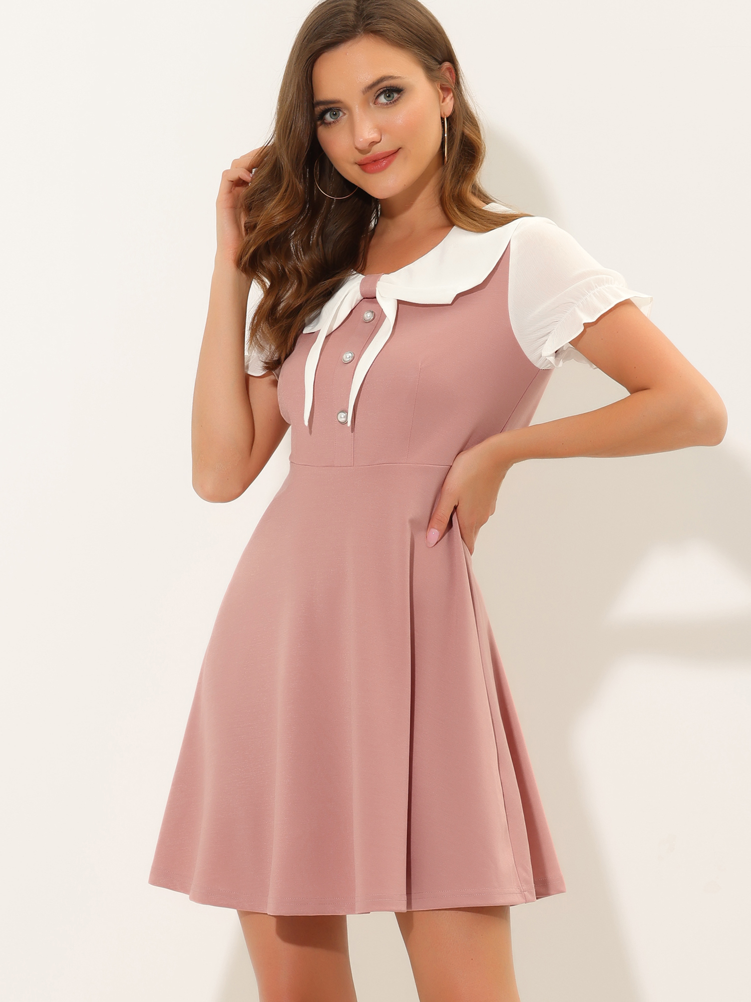 50s Lolita Contrast Color Peter Pan Collar Dress Pink/L - Allegra K catalog