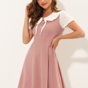 50s Lolita Contrast Color Peter Pan Collar Dress Pink/XL - Allegra K catalog