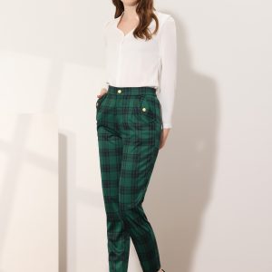 Tartan Plaid Pants Elastic Waist Straight Long Trousers Green/XS - Allegra K catalog