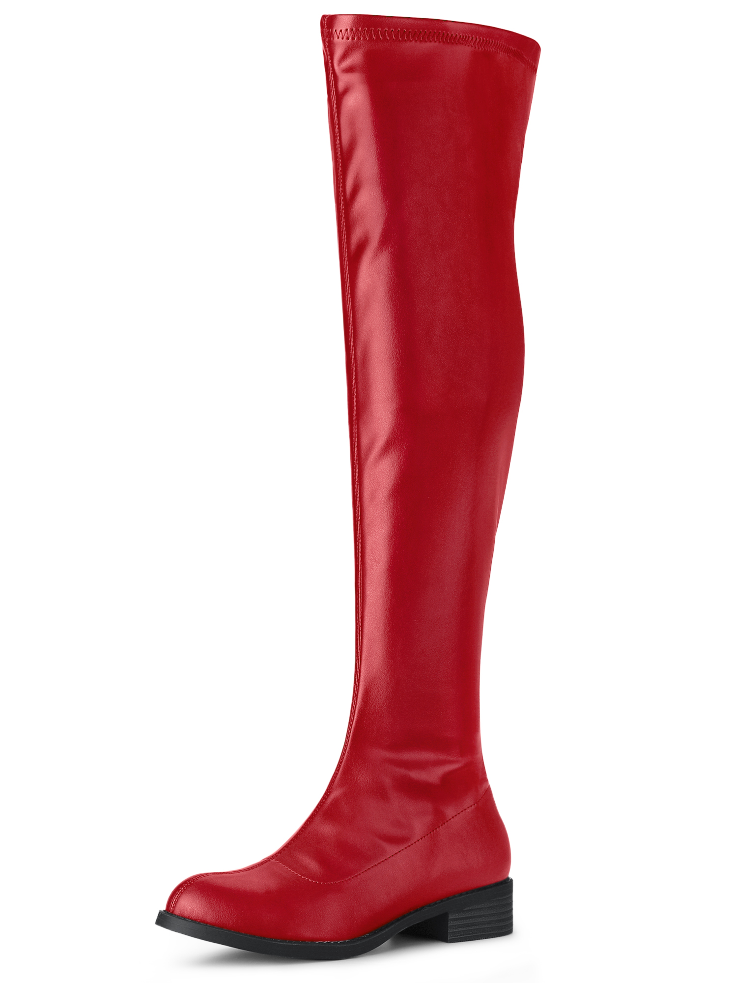 Low Block Heel Faux Leather Over the Knee High Boots Red/6 - Allegra K catalog