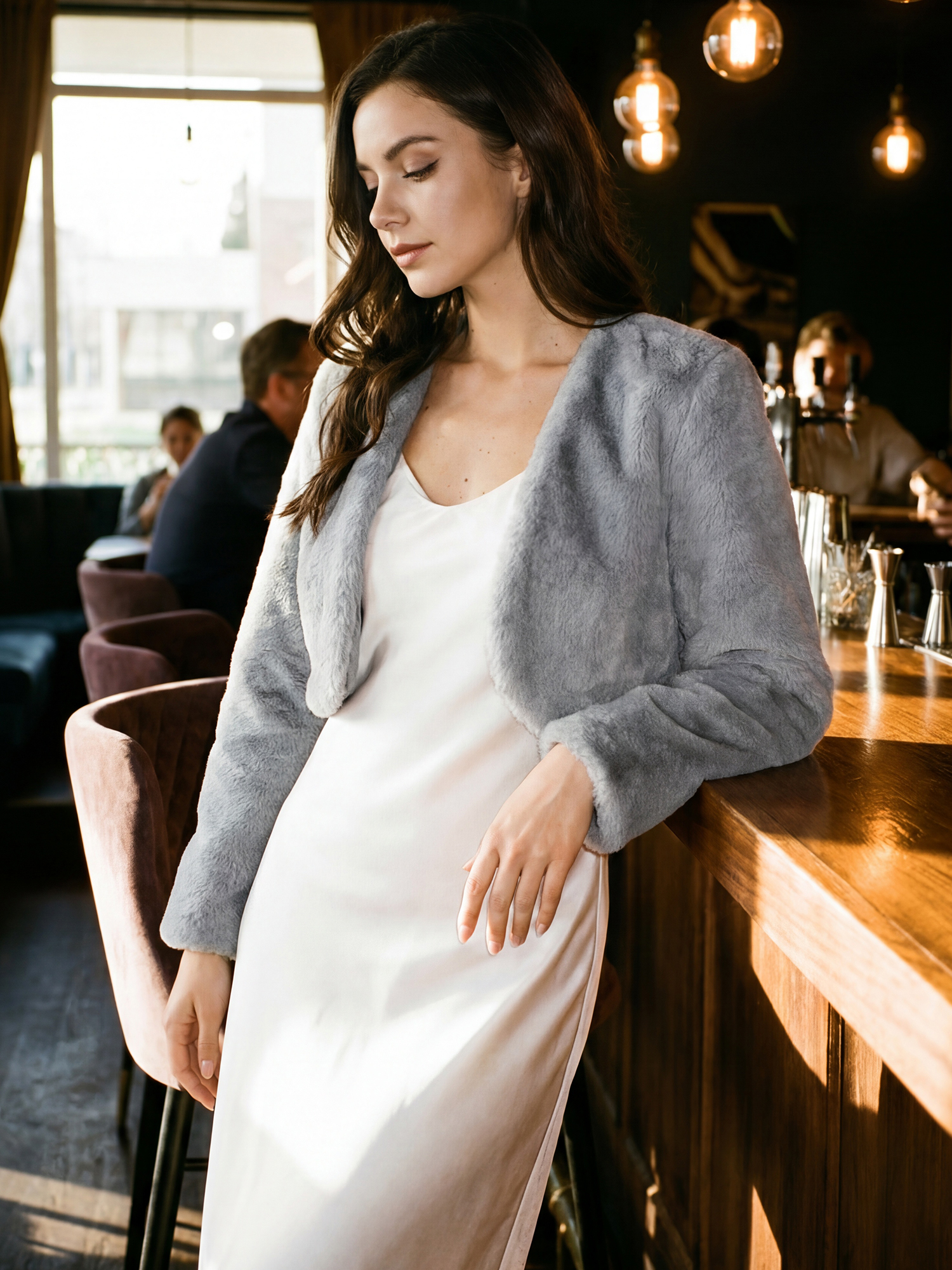 Faux Fur Evening Open Front Bolero Cropped Jacket Shrug Gray/M - Allegra K catalog