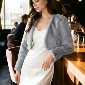 Faux Fur Evening Open Front Bolero Cropped Jacket Shrug Gray/XL - Allegra K catalog