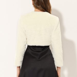 Faux Fur Evening Open Front Bolero Cropped Jacket Shrug Beige/M - Allegra K catalog