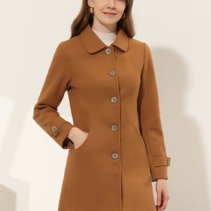 Winter Peter Pan Collar Mid-thigh A-line Single Breasted Pea Coat Brown/XS - Allegra K catalog