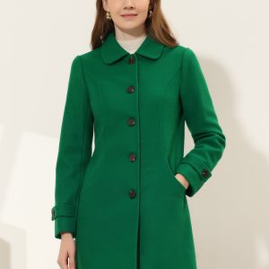 Winter Peter Pan Collar Mid-thigh A-line Single Breasted Pea Coat Green/M - Allegra K catalog