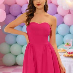 Strapless Sweetheart Neck Fit And Flare Mini Tube Top Dress Rose Red/L - Allegra K catalog