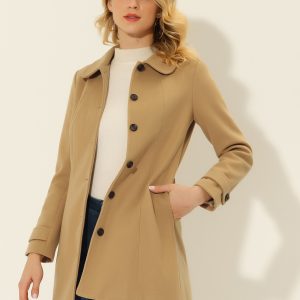 Peter Pan Collar Single Breasted Overcoat Winter Pea Coat Solid Khaki/XS - Allegra K catalog