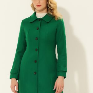Peter Pan Collar Single Breasted Overcoat Winter Pea Coat Solid Green/XL - Allegra K catalog