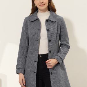 Peter Pan Collar Single Breasted Overcoat Winter Pea Coat Deep Blue/XS - Allegra K catalog