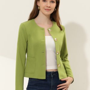 Fall Casual Jacket Elegant Button Front Work Office Blazer Green/XS - Allegra K catalog