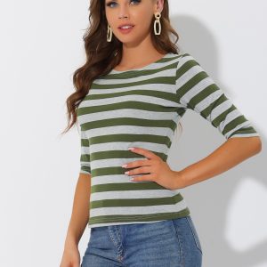 Halloween 3/4 Sleeve T-shirt Casual Boat Neck Slim Fit Tee Army Green Grey/XL - Allegra K catalog
