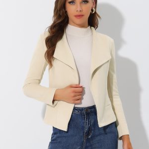 Faux Suede Jacket Open Front Lapel Draped Outwear Cardigan Apricot/XS - Allegra K catalog