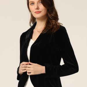 Notched Lapel Long Sleeve Office Business Button Velvet Blazer Black/L - Allegra K catalog