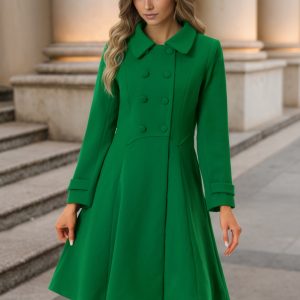 Winter Overcoat Collared A Line Double Breasted Long Coat Green/XL - Allegra K catalog