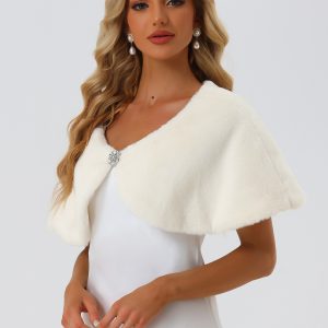Elegant Faux Fur Shawl Bridal Wedding Party Wrap Stole Shrug White/XS - Allegra K catalog