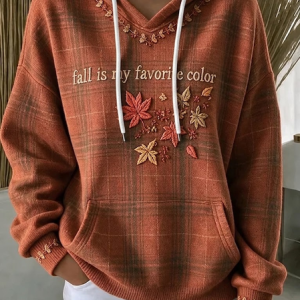 Women Plaid Printing Long Sleeve Casual Daily Spring/Fall Hoodie, JustFashionNow Sweatshirts & Hoodies, color:Brown|size:4XL