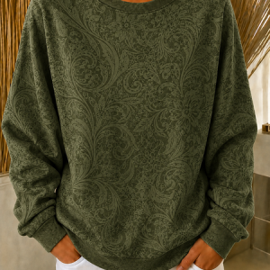 Women Floral Crew Neck Printing Casual Spring/Fall Long Sleeve Sweatshirt, JustFashionNow Sweatshirts & Hoodies, color:Army Green|size:5XL