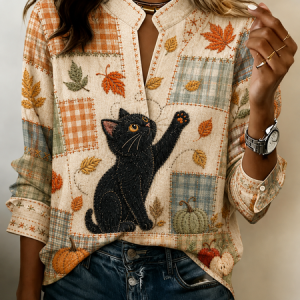 Women Maple Leaf V Neck Long Sleeve Blouse Printing Casual Daily Spring/Fall Top, JustFashionNow Sweatshirts & Hoodies, color:Apricot|size:3XL
