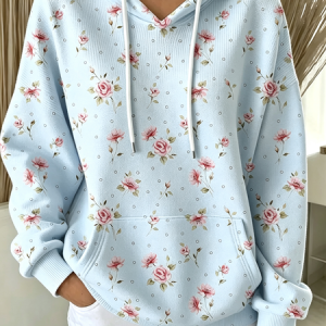 Women Polka Dots Long Sleeve Vintage Daily Spring/Fall Hoodie, JustFashionNow Sweatshirts & Hoodies, color:Blue|size:5XL