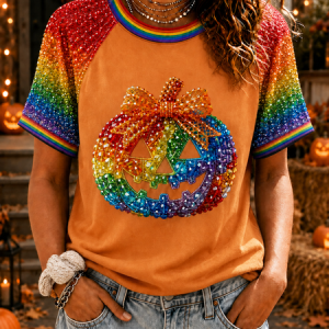 Women Gradient Pattern Short Sleeve Tee T-shirt Crew Neck Printing Casual Summer Top, JustFashionNow T-Shirts, color:Orange|size:5XL