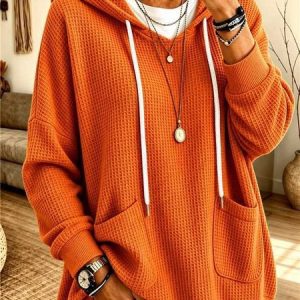 Women Plain Long Sleeve Casual Daily Spring/Fall Hoodie, JustFashionNow Sweatshirts & Hoodies, color:Orange|size:5XL