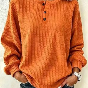 Women Plain Half Open Collar Casual Spring/Fall Long Sleeve Sweatshirt, JustFashionNow Sweatshirts & Hoodies, color:Orange|size:5XL