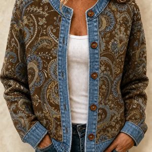 Women Floral Long Sleeve Crew Neck Vintage Spring/Fall Cardigan Outerwear, JustFashionNow Cardigans, color:Army Green|size:5XL